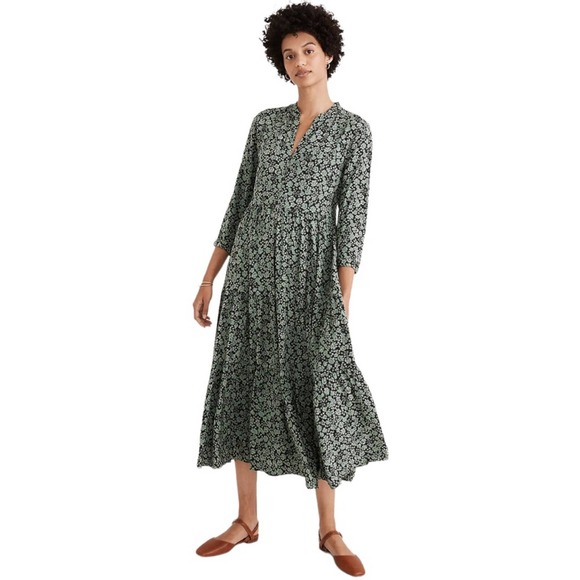 Madewell Dresses & Skirts - Madewell Button-Front Tiered Midi Green Dress in Fleur Field Size XS